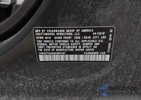 2016 Volkswagen Passat S/R-Line from USA, damaged, VIN 1VWAT7A34GC053187